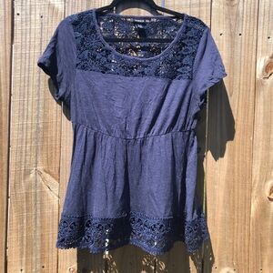 Torrid Navy Blue‎ Lace Short Sleeve Top